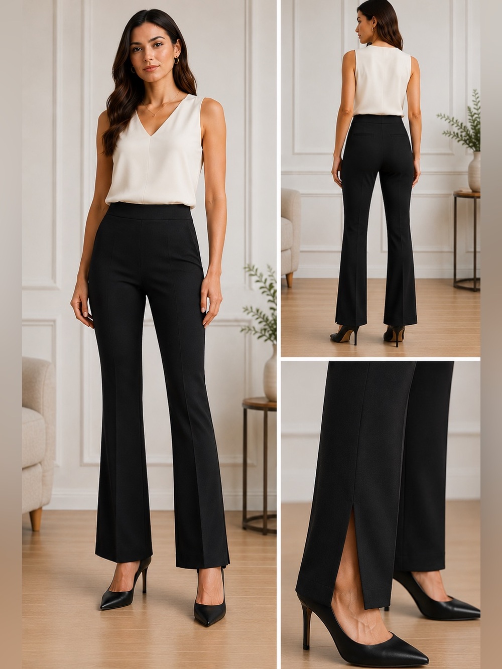 Jason Wu Black Tailored Bootcut Split Hem Career Pants Size Large NWT